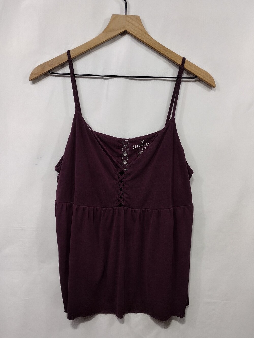 Soft & Sexy Sueded Lace-Up Cami Womens XL Burgundy Boho Retro 90s Y2K Vacation